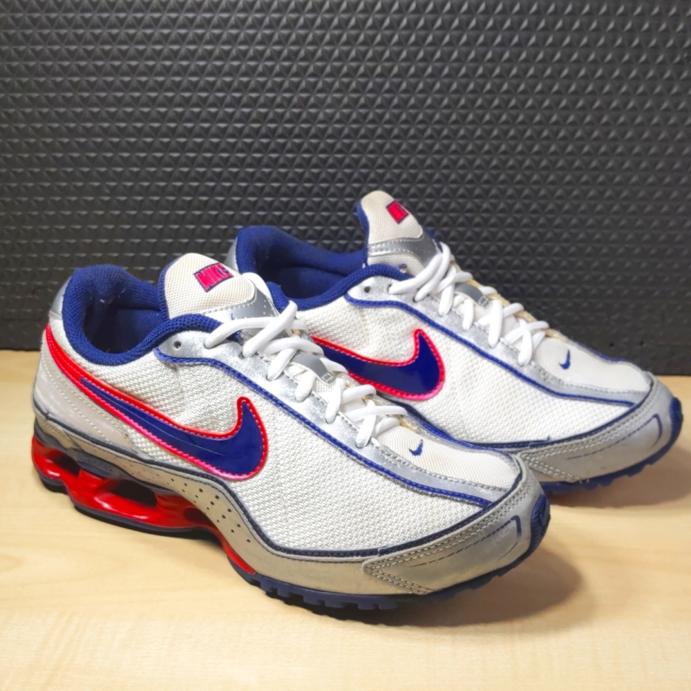 Kids White & Blue Athletic Sneakers with Red Accent